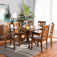 Baxton Studio Liese-Walnut-7PC Dining Set Baxton Studio Liese Modern and Contemporary Transitional Walnut Brown Finished Wood